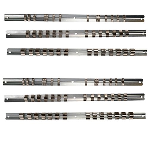 6pc Socket Storage Holder Organiser Rails For 1/4, 3/8 and 1/2 Sockets 84 Clips