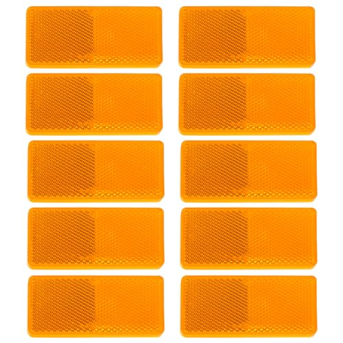 Image of 10 Pack Yellow Self Adhesive All Plastic 3.7'' Rectangle Reflectors for Mailbox, Motobikes, Trailers, Trucks, Boats, Suv's, RV's