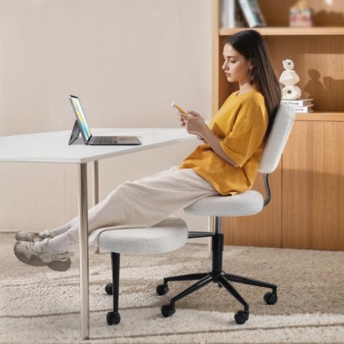 Waleaf Ergonomic Cross Legged Office Chair with Wheels, ADHD Chair for Adults, Meditation Chair, Yoga Office Chair, Kneeling Chairs with Comfortable Back Support, Height Adjustable, Teddy Fabric