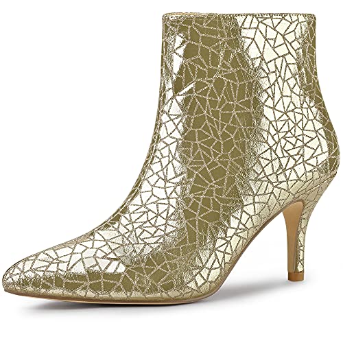 Allegra K Allegra K Women's Pointed Toe Sparkly Stiletto Heels Gold Ankle Boots 10 M US