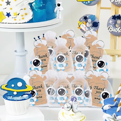Image of 24 Pack Blue Astronaut Keychains Party Favors for Space Themed Baby Shower, Outer Space Party Goodie Bag Fillers, Birthday, School Carnival Rewards, Classroom Prize
