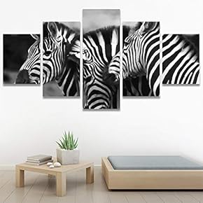 SIGNWIN 5 Panel Canvas Wall Art Animals Black...