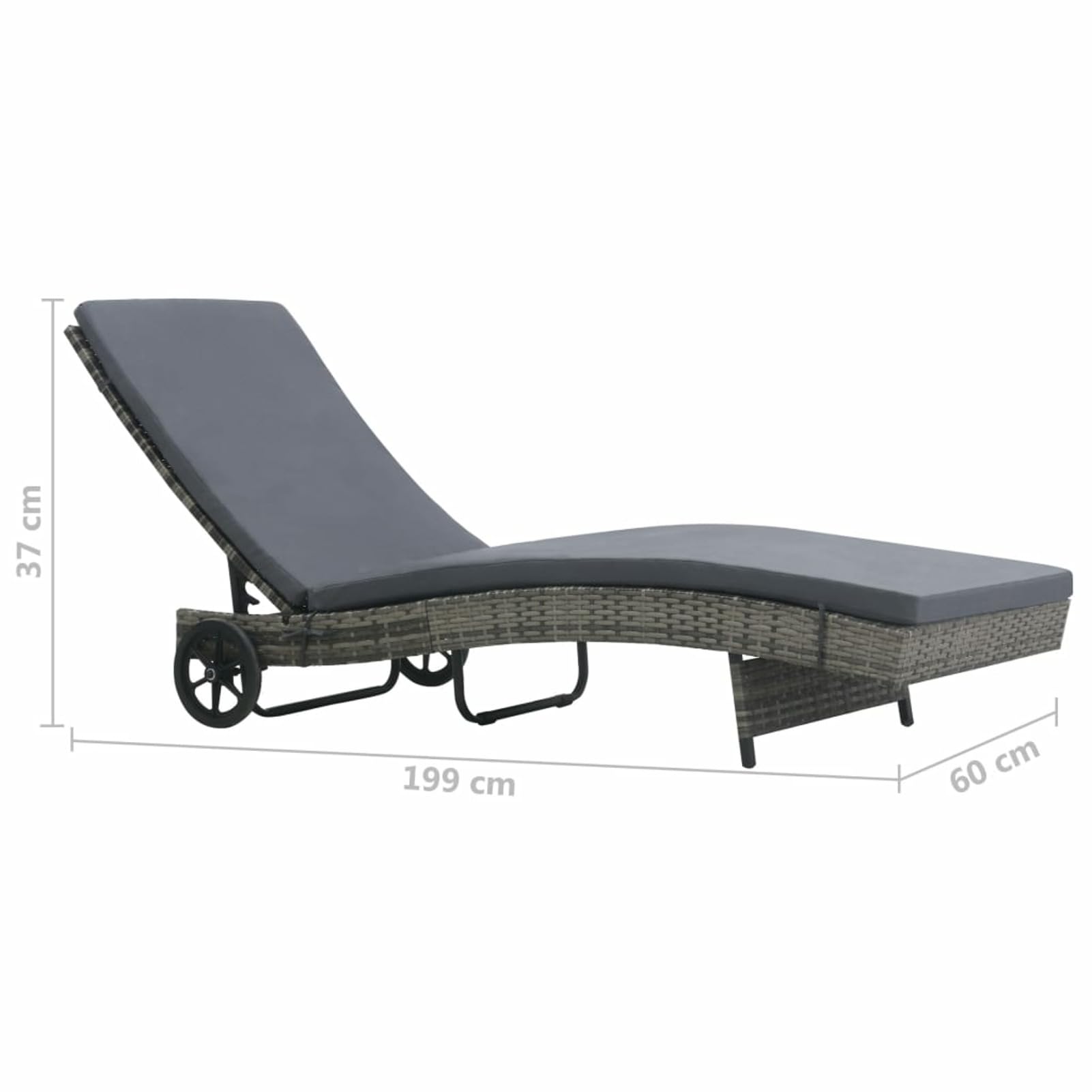 LAPOOH Sonnenliege mit Rollen und Auflage Poly Rattan Anthrazitgrau, Gartenliege, Liegestuhl, Sonnenstuhl, Sonneninsel Outdoor, Liegen, Gartenmöbel, Bäderliege, Relaxliege - 47753