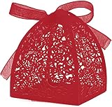 Auto-plaza 50 Pieces Beauty Laser Cut Favor Boxes DIY Wedding Birthday Gift Candy Boxes with Ribbons (Red)