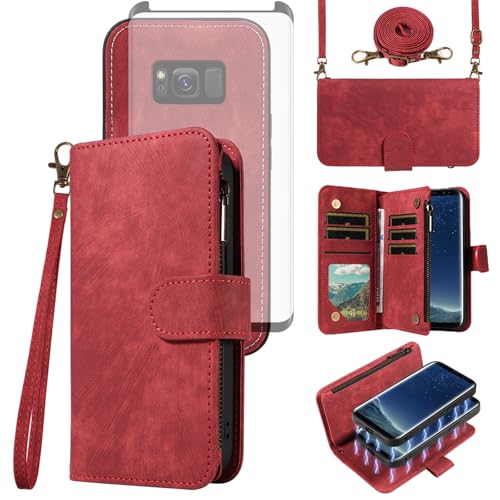 Étui pour Samsung Galaxy S8 Asuwish amovible avec fermeture éclair et verre trempé