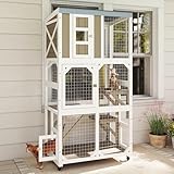 Ketive 64" Large Wooden Catio Outdoor Cat Enclosure, Window Cat House with Wheels & 3 Platforms, Kitty Cage with Weatherproof Roof for Multiple Cats (Gray)