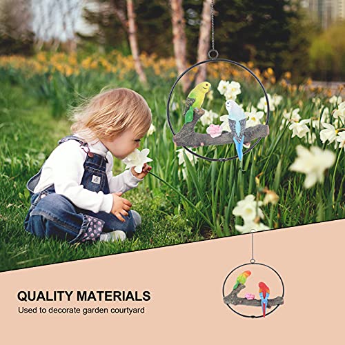 Yardwe Hanging Wall Decor Garden Parrot Sculpture Hanging Parrot Statue Sculpture On Metal Round Ring Decor For Patio Garden Lawn And Nature Lovers Tropical Bird Collectors Yellow Home Decoration #TOP5