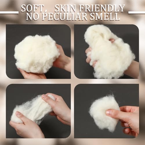 Image of Newwiee Clean Wool Batting Stuffing for Stuffed Animals Roving Wool Felting Filler for Crafts Needle Cushions Pillow Knitted Stuffed Toys Animals Blending and Dryer Balls, Natural White(1.1 lb) | Core Wool Roving for Needle Felting, Filler for Pillows Cushions Dryer Balls, Knitted Stuffed Toys Blending, Natural White