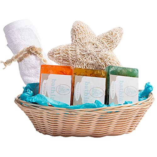 Spa Gift Baskets for Women, Spa Gifts for Women - 5pcs starfish Loofah and natural soaps with herbs and oils- and a face towel- Relaxing Spa Baskets for Women, Gifts for Mom, gifts for her