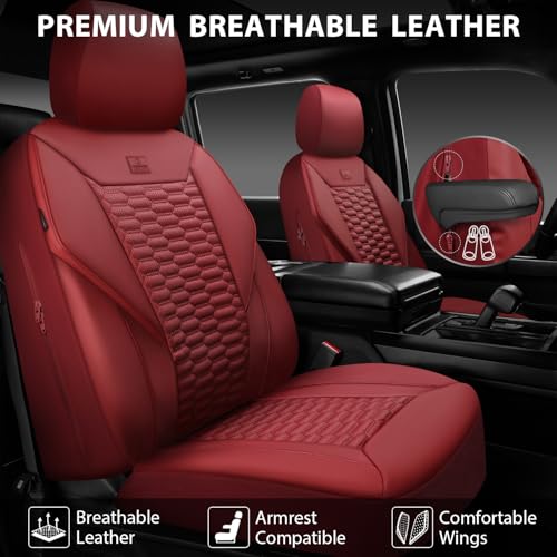 Image of CAR PASS 3D Foam PU Leather Car Seat Covers Full Set,Luxury Breathable Faux Leather Seat Covers for Car,Anti Slip Universal Fit for SUVs Vans Sedan Trucks Automotive,Armrest Airbag Compatible Burgundy