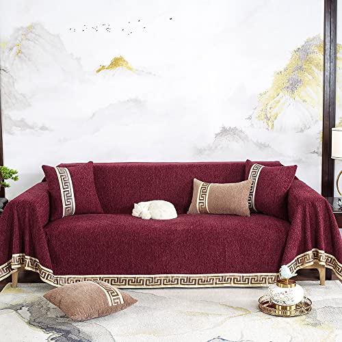 Stacypik 1Pc Luxury Solid Red Sofa Cover For Dogs,Kids,Cats,Couch Covers For 2-3 Cushion Love-Seat,Sectional Sofa Thick Couch Protector With Jacquard Edge -71" X118" #TOP12