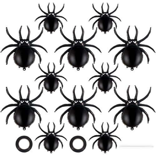 12 Pcs Black Spider Balloons Halloween Party Decorations 33 Inch and 17 Inch Spider Foil Mylar Balloons for Halloween Party Birthday Haunted House Spooky Decoration Supplies