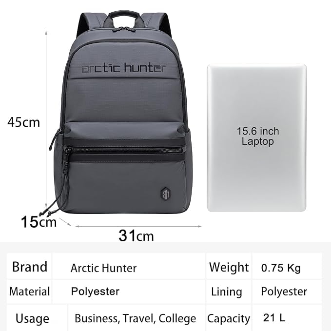 Image of Arctic Hunter Compact Backpack for Men Women 21L One-Day-Capacity Slim 15.6 inch Laptop Bag Sleek Lightweight Water-resistant Small Laptop Backpack for Casual College Daypack