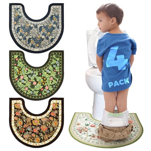 Enifine Washable Commode Potty Training Mats Super Absorbent Reusable Toilet Training Rug for Kids Leak-Proof & Non-Slip Adult Incontinence Toilet Mat Bathroom Floor Protector Pads 4 Pack