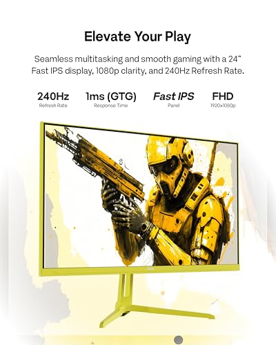 Image of Pixio PX249 Wave Yellow 24 inch 240Hz Refresh Rate FHD 1080p Resolution IPS Panel 1ms GTG Response Time Gaming Monitor and PS1S Wave Yellow Single Monitor Arm