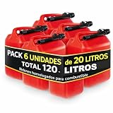 Humpti Garrafa Gasolina 20L Homologada Pack de 6 - Bidón Combustible Plástico con Visor de Nivel - Bidones para Gasolina y Gasoil Homologados 120 Litros - Rojo