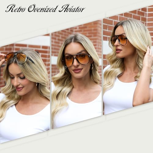 mosanana Trendy Aviator Oversized Sunglasses for Women Retro 70s Style MS524824