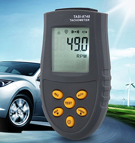 TC TASI-8740 tachometer measuring the RPM of a fan blade using a non-contact laser