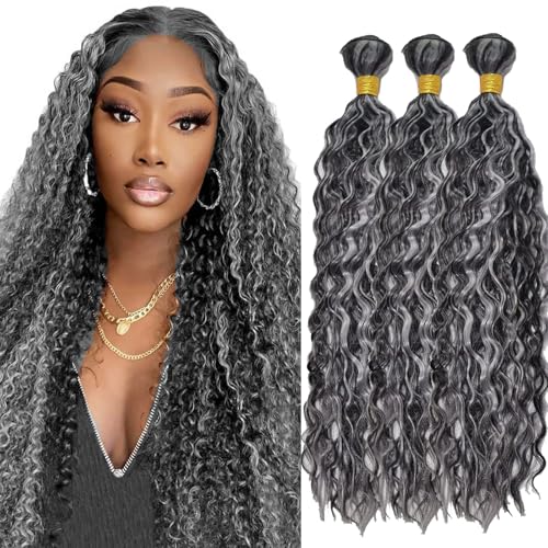 Grey Human Hair Bundles 22 24 26 Inch Jerry Curl Bundles 12A Human Hair 100% Unprocessed Brazilian Virgin Hair Quick Weave Extensions P1B/Grey for Women