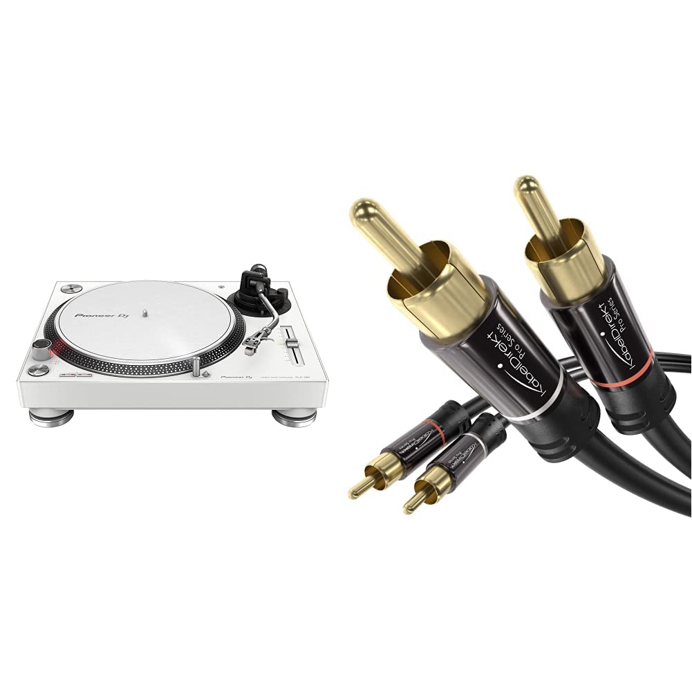 Pioneer DJ, PLX-500-W, Giradischi per DJ a trazione diretta, bianco & KabelDirekt – 0,5m Cavo RCA, PRO Series