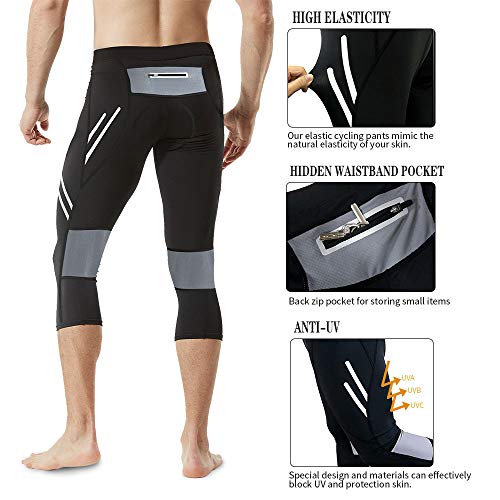 MEETWEE Herren 3/4 Radhose Fahrradhose, Kompression Radlerhose Leggings Radsport Hose für Männer Elastische Atmungsaktive 3D Schwamm Sitzpolster