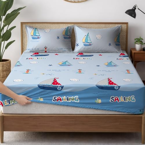 Image of Weave & Decor Printed Kids Bedsheet Double Bed 72x72x8 Inches, Wrinkle-Free with 2 Pillow Covers 20x30 Inch
