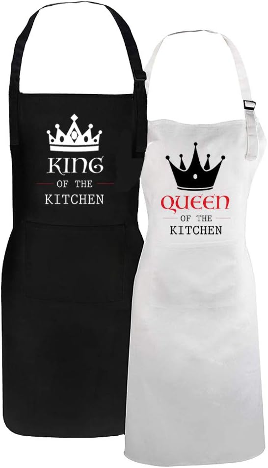 King and Queen Aprons Wedding Gifts for Couples His and Hers Kitchen Cooking Bibs Engagement Anniversary Presents for Parents Aprons