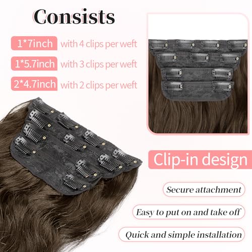 Image of KooKaStyle Clip in Synthetic Hair Extensions Long Wavy 4PCS Thick Hairpieces Chestnut Brown Fiber Double Weft Natural Hair Extensions 20 Inch for Women