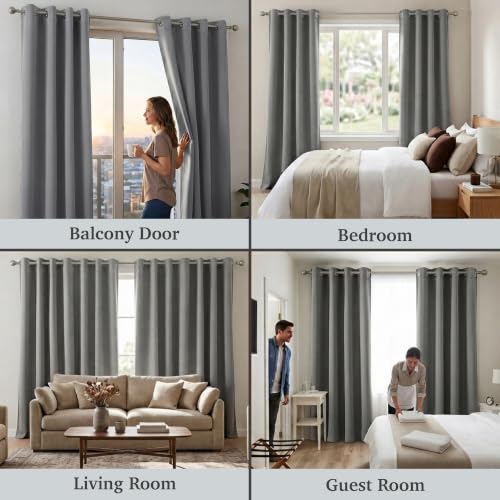Image of 100% Blackout Window Curtains, 5 Feet, Solid Design, Faux Silk, Thermal Insulated, Noise Reducing Eyelet Door Curtain with Tie Back for Living Room & Bedroom, 115x150cm, Pack of 2 - Grey