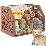 AHUONEL Dog Toy Basket, Chew-Proof Dog Toy Box, Wooden Pet Toy Storage