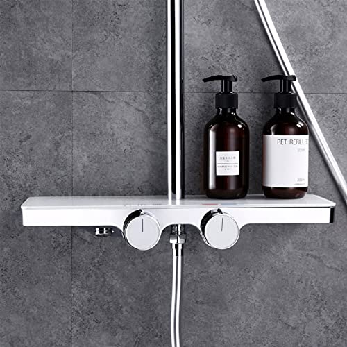 Mélangeur douche noire et baignoire avec plateforme de rangement verre