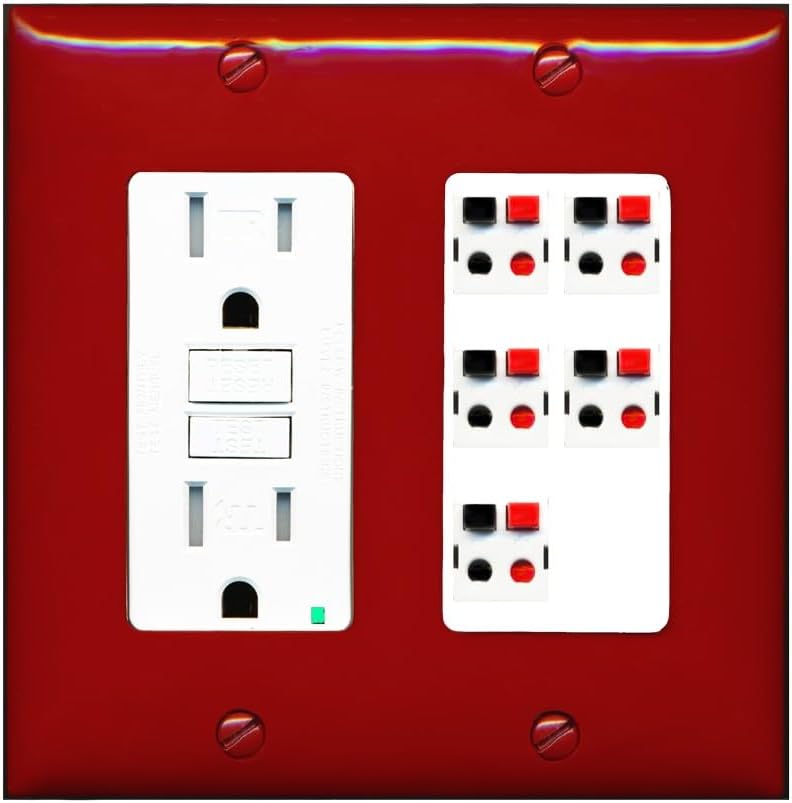 RiteAV 5 Port Speaker Wire Plug Jack Wall Plate - GFCI Outlet [White]