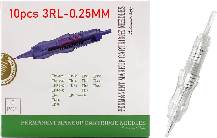 BMX 10PCS Professional Sterilized Permanent Makeup Cartridge Needles Screw Thread 1 Round Liner for Permanent Makeup Machine Pen for Eyebrow, Lip, Eyeline (3R-0.25MM)