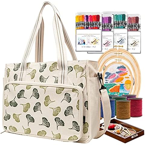 LAVIEVERT Strickprojekt Tasche, Sticksets Aufbewahrungstasche mit Mehreren Taschen für Häkelnadeln, Stickgarn und anderes Nähzubehör Cover