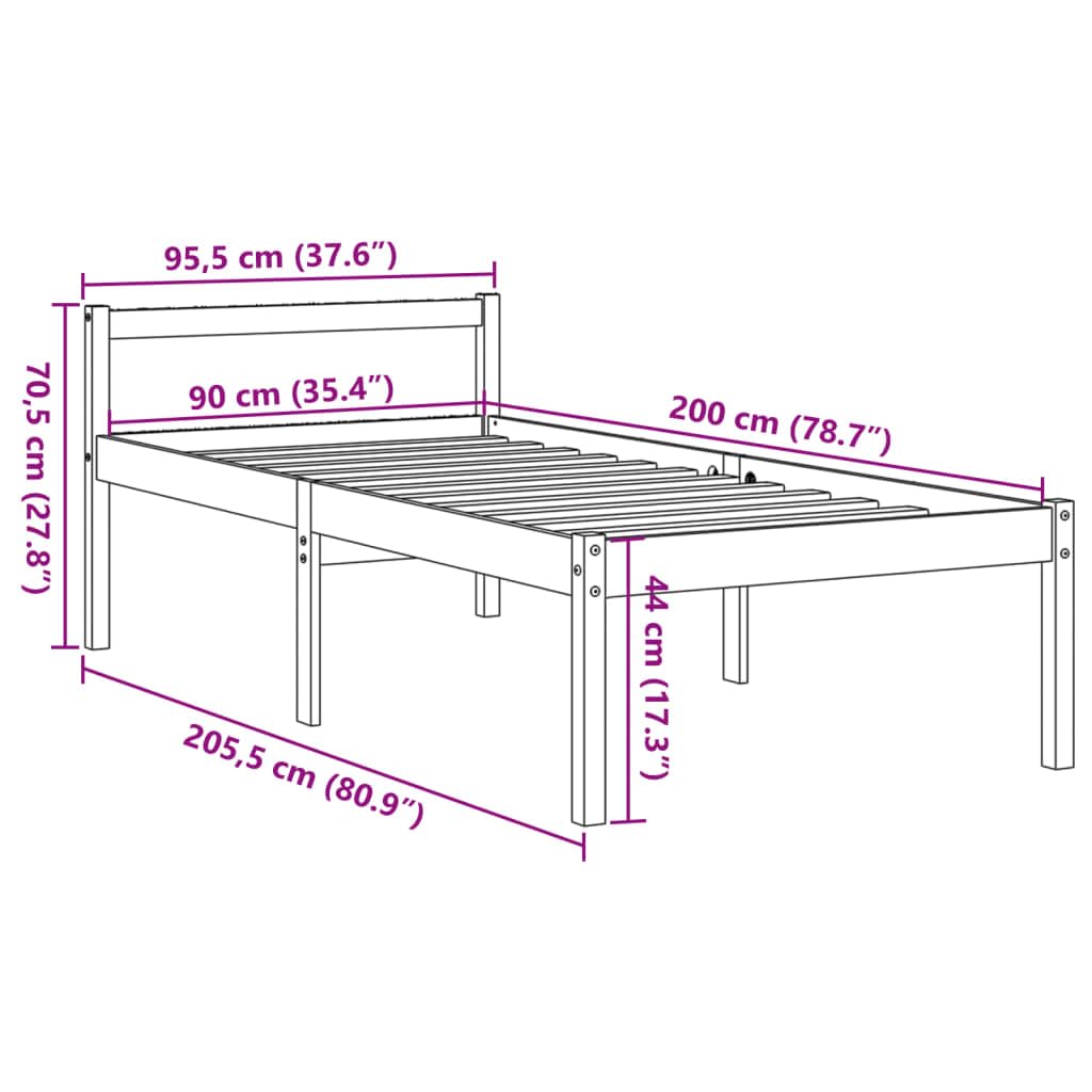 Seniorenbett Wachsbraun 90x200 cm aus massiver Kiefer, seniorengerechte Höhe 44 cm, praktischer Stauraum, Robustes Einzelbett für Schlafzimmer Gästezimmer & Pflegeeinrichtung