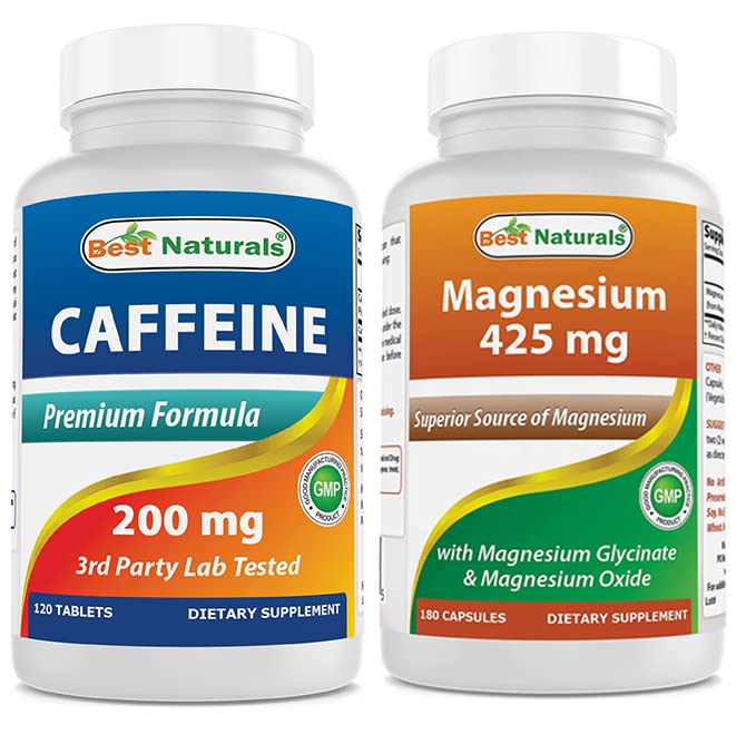Caffeine Pills 200mg & Magnesium Glycinate 425 mg Health & Household