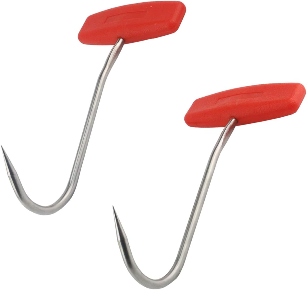 2PCS Meat Hooks for Butchering,T Shaped Boning Hooks with Handle 6 Inch Stainless Steel Butcher Shop Tool Kit (Orange x2)