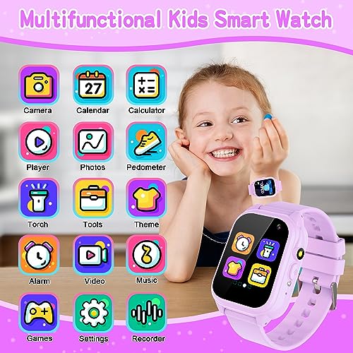Phyulls Kids Smart Watch Gifts For Girls Age 5-12, 26 Games Hd Touchscreen Kids Watches With Video Alarm Camera Music Flashlight 12/24 Hr Educational Toys Birthday Gift For Girls Ages 6 7 8 9 10 #TOP1