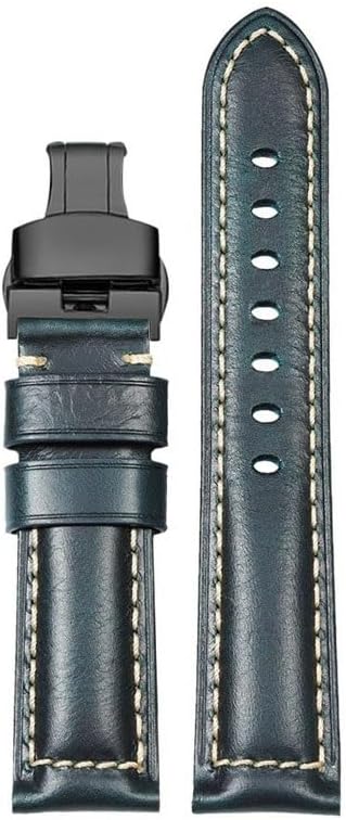 Leather watch strap for Hamilton Jazzmaster Khaki Aviation cowhide watchband with butterfly buckle men's watch chain(Blueb,19mm)