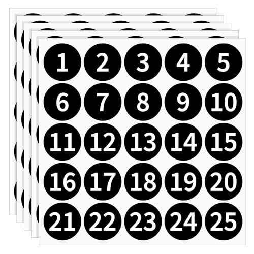 5 Sheets 1-25 Consecutive Number Stickers 1.2 Inch Round Black Number Stickers Self-Adhesive Waterproof Numbered Labels for Inventory Storage Boxes Toolbox Lockers Indoor Outdoor Classification