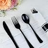 Pre Rolled Black Plastic Silverware, 100Pack Disposable Plastic Silverware with Napkins, Wrapped Black Cutlery Set, Disposable Spoons Forks and Knives, Rolled Cutlery with Napkins (100Pack) #2