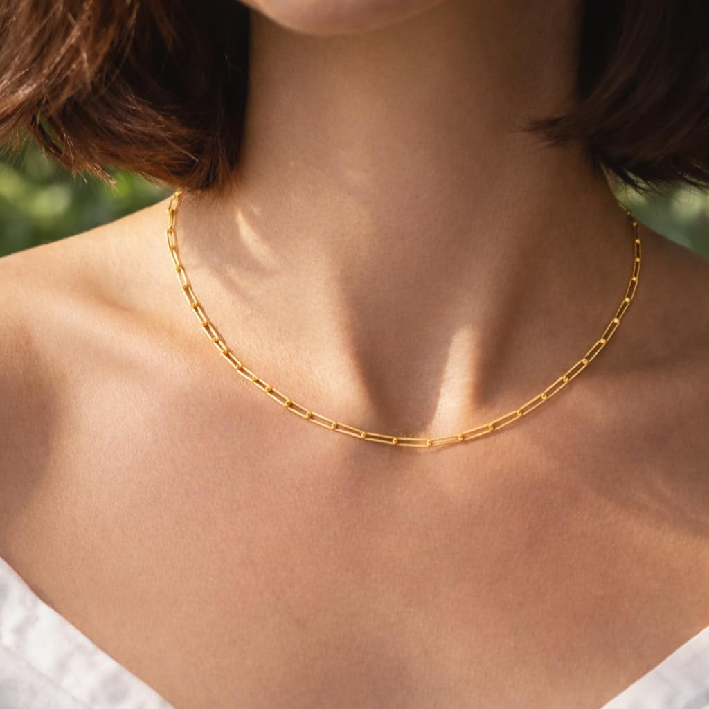 Real Genuine 1/20 14K Yellow Gold GF Paperclip Chain Necklace 3 mm 18 Inch Paper Clip for Women and Men