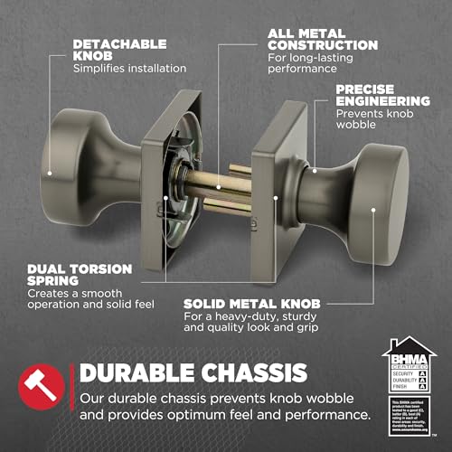 Image of Kwikset Pismo Interior Square Passage Door Knob, Handle for Closet and Hallway Doors, Non-Locking Doorknob, Gunmetal