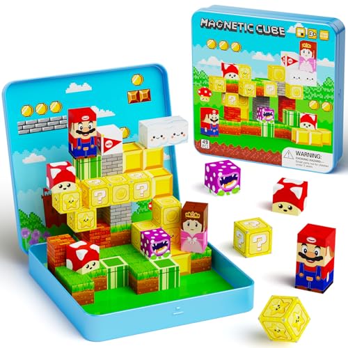 Image of Mini Magnetic Blocks Travel Set: 49pcs Portable with Iron Storage Box | STEM Magnet Cubes Toy Building,45+ Mins Quiet Play for Car, Road Trip & Airplane, Ages 3-8 Kids