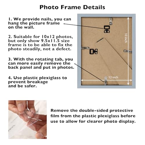 Image of JCJMY 10x12 Picture Frame Rustic White for Wall Hanging, Wall Mounting Horizontally or Vertically, 10 x 12 Wall Gallery Poster Photo Frame with Shatter Resistant Plexiglass, Rustic White