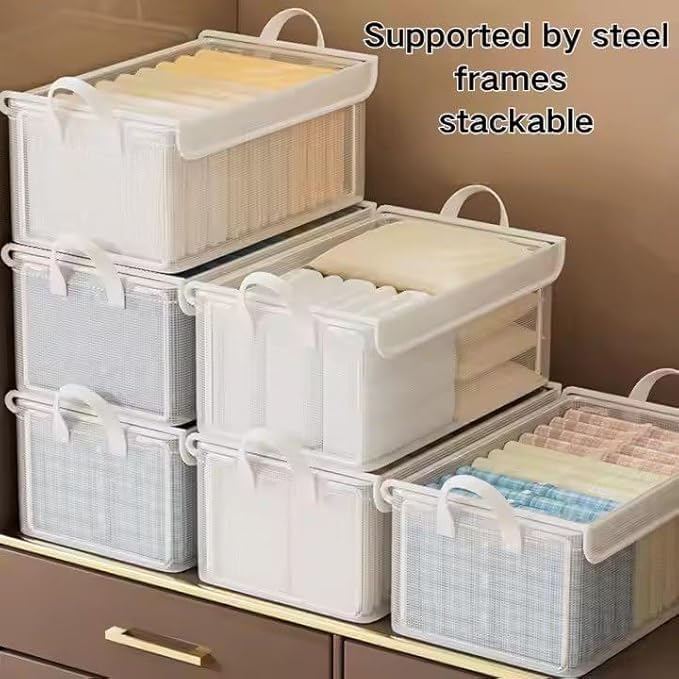 Image of Kian PVC Transparent Storage Basket With Lid and without lid Clothes Organizer Storage Box Steel Frame Wardrobe Organizer Foldable Clothes Storage Box 26 Liter (Pack of 1)