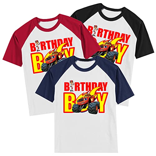 Personalized Blaze Monster Truck Birthday Shirt | Monster Truck | Personalized with Name and Age | Unisex Short Sleeve Raglan T-Shirt4