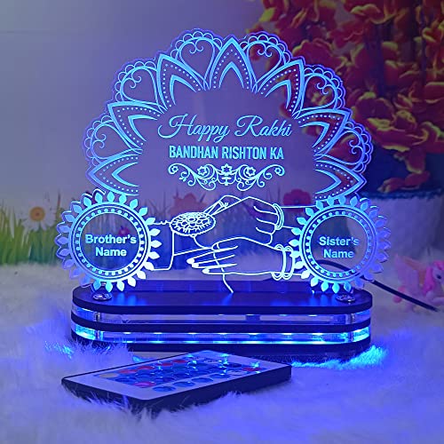 Image of lampees Raksha Bandhan 3D LED Lamp - Acrylic Night Light for Brother & Sister - Unique Rakhi Gift for Bhaiya, Bhabhi & Siblings with Multicolor Light