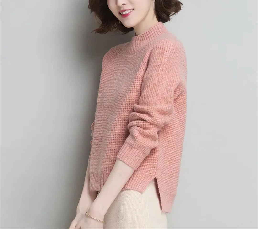 Maglione corto da donna a collo alto in maglia tinta unita allentato caldo maglione top