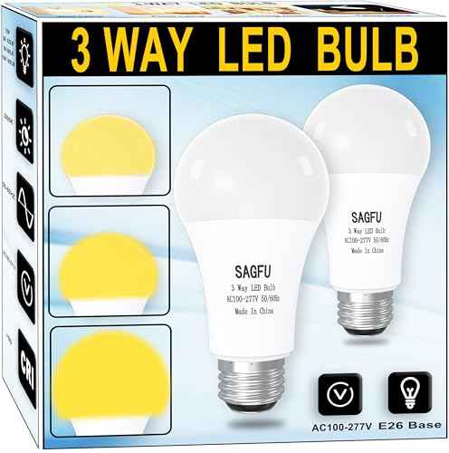 SAGFU 3 Way LED Light Bulbs 30 70 100 W Equivalent Soft White A19 3000K Three Way Light Bulbs 3 Way Light Bulbs E26 Base LED Light Bulb 2-Pack for Reading Bedroom Living Room Study(10W 2PACK)